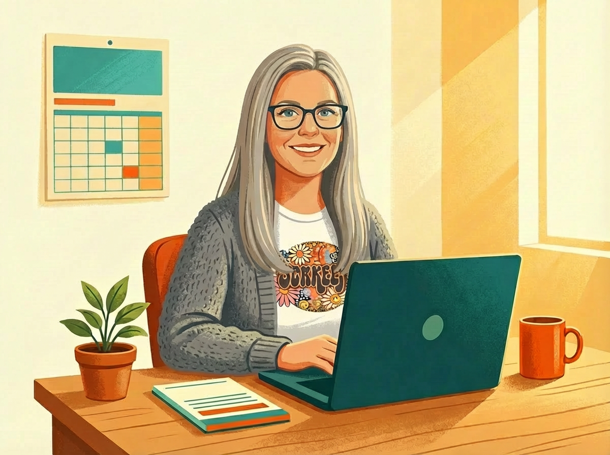 Rodney Fournier, bookkeeper and QuickBooks ProAdvisor, working on client payroll at her desk in Santa Clarita